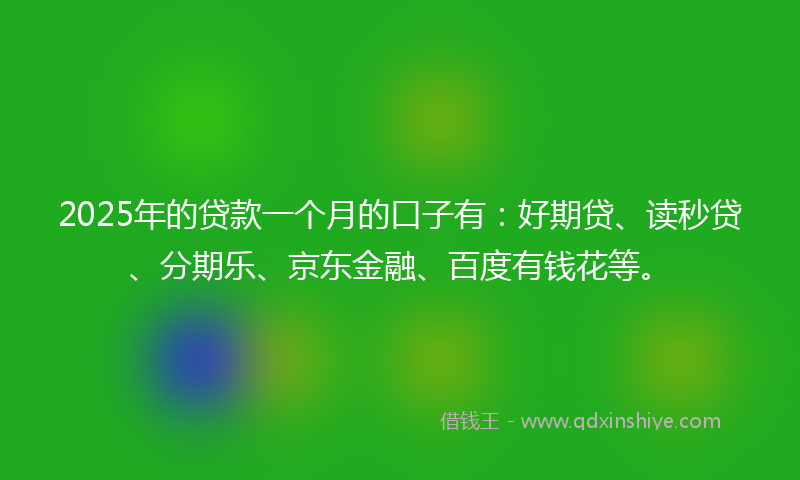 2025年的贷款一个月的口子有：好期贷、读秒贷、分期乐、京东金融、百度有钱花等。