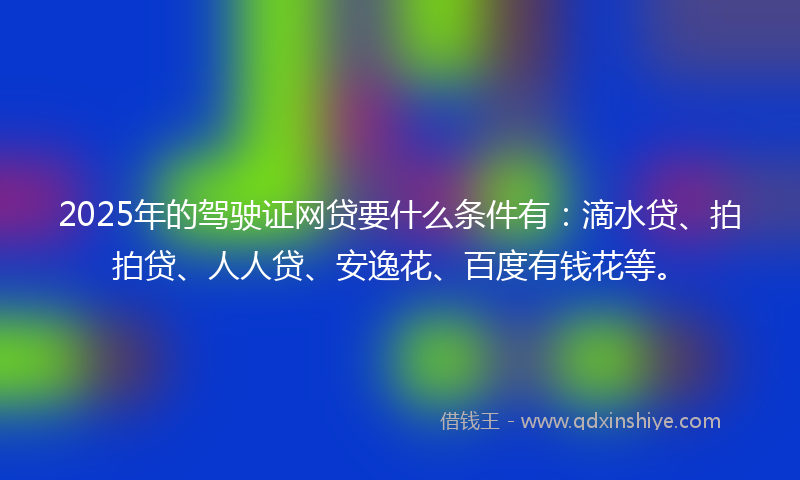 2025年的驾驶证网贷要什么条件有：滴水贷、拍拍贷、人人贷、安逸花、百度有钱花等。