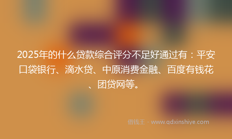 2025年的什么贷款综合评分不足好通过有：平安口袋银行、滴水贷、中原消费金融、百度有钱花、团贷网等。