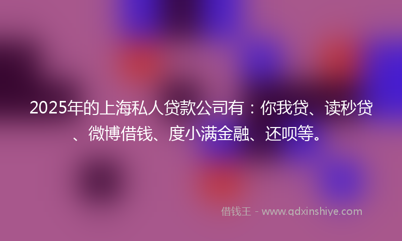 2025年的上海私人贷款公司有：你我贷、读秒贷、微博借钱、度小满金融、还呗等。