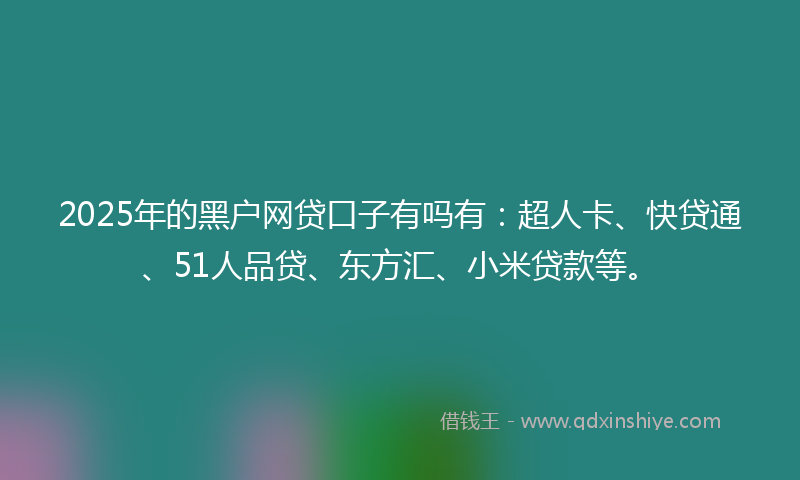 2025年的黑户网贷口子有吗有：超人卡、快贷通、51人品贷、东方汇、小米贷款等。