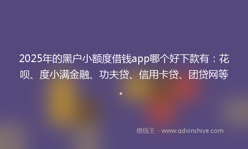 2025年的黑户小额度借钱app哪个好下款有：花呗、度小满金融、功夫贷、信用卡贷、团贷网等。