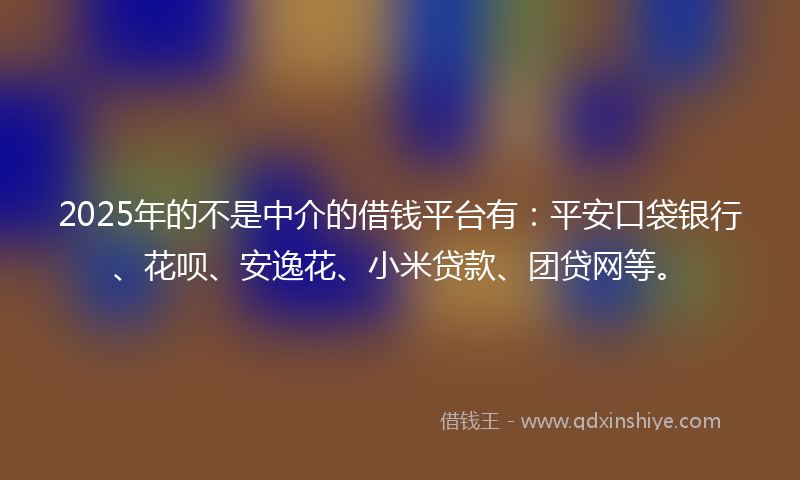 2025年的不是中介的借钱平台有：平安口袋银行、花呗、安逸花、小米贷款、团贷网等。