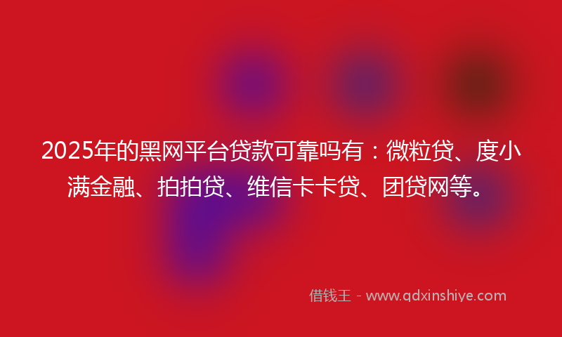 2025年的黑网平台贷款可靠吗有：微粒贷、度小满金融、拍拍贷、维信卡卡贷、团贷网等。
