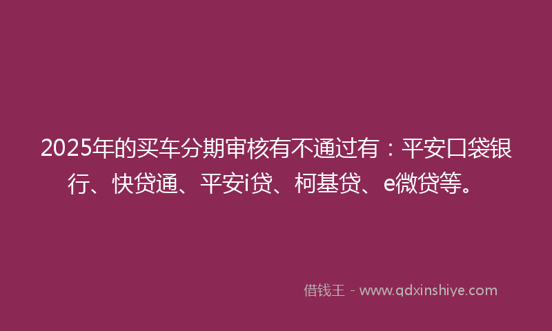 2025年的买车分期审核有不通过有：平安口袋银行、快贷通、平安i贷、柯基贷、e微贷等。