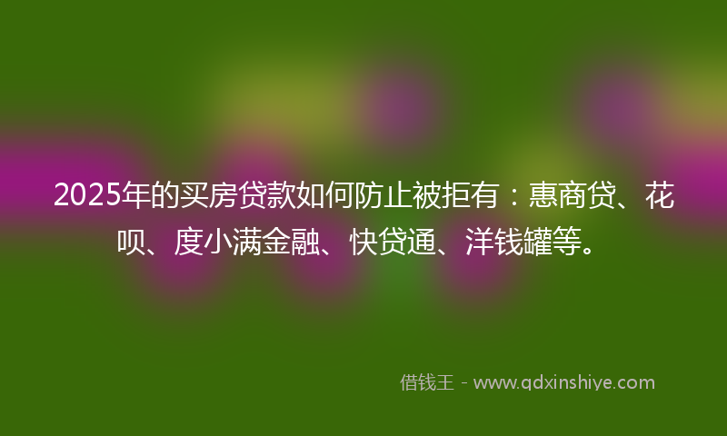 2025年的买房贷款如何防止被拒有：惠商贷、花呗、度小满金融、快贷通、洋钱罐等。