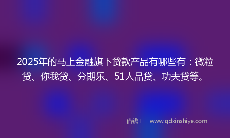 2025年的马上金融旗下贷款产品有哪些有：微粒贷、你我贷、分期乐、51人品贷、功夫贷等。