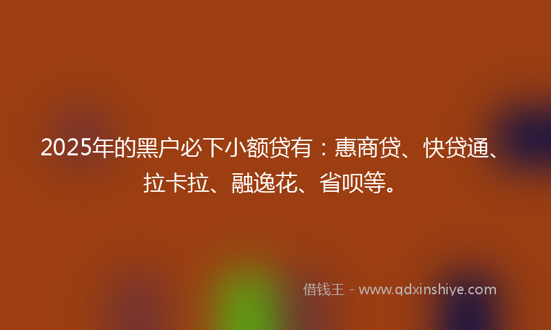 2025年的黑户必下小额贷有：惠商贷、快贷通、拉卡拉、融逸花、省呗等。