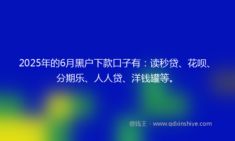 2025年的6月黑户下款口子有：读秒贷、花呗、分期乐、人人贷、洋钱罐等。