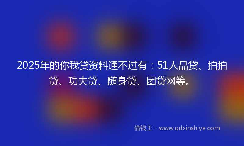 2025年的你我贷资料通不过有：51人品贷、拍拍贷、功夫贷、随身贷、团贷网等。