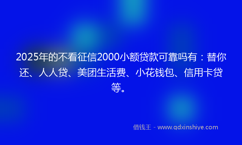 2025年的不看征信2000小额贷款可靠吗有：替你还、人人贷、美团生活费、小花钱包、信用卡贷等。