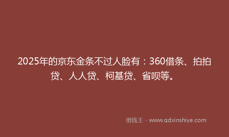 2025年的京东金条不过人脸有：360借条、拍拍贷、人人贷、柯基贷、省呗等。
