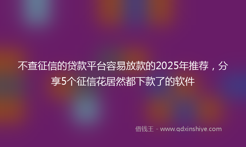 不查征信的贷款平台容易放款的2025年推荐，分享5个征信花居然都下款了的软件