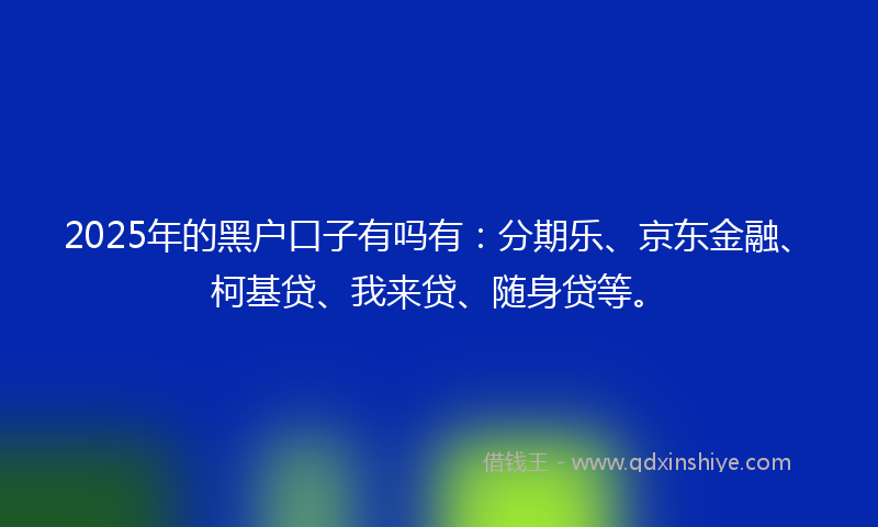 2025年的黑户口子有吗有：分期乐、京东金融、柯基贷、我来贷、随身贷等。