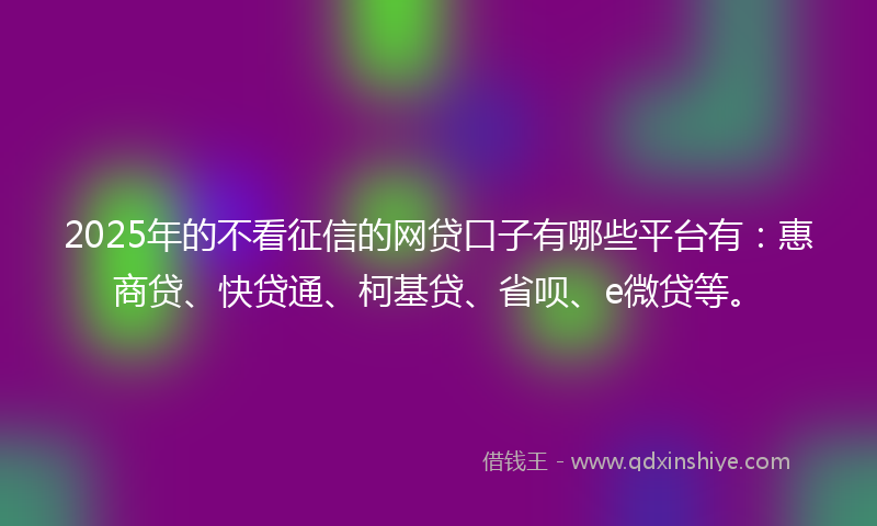 2025年的不看征信的网贷口子有哪些平台有：惠商贷、快贷通、柯基贷、省呗、e微贷等。