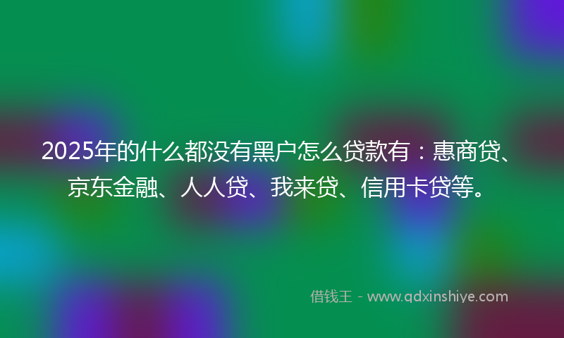 2025年的什么都没有黑户怎么贷款有：惠商贷、京东金融、人人贷、我来贷、信用卡贷等。