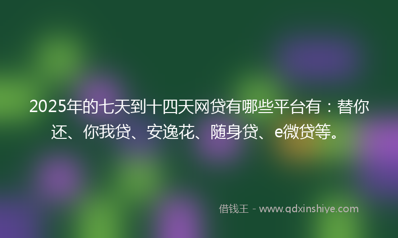2025年的七天到十四天网贷有哪些平台有：替你还、你我贷、安逸花、随身贷、e微贷等。
