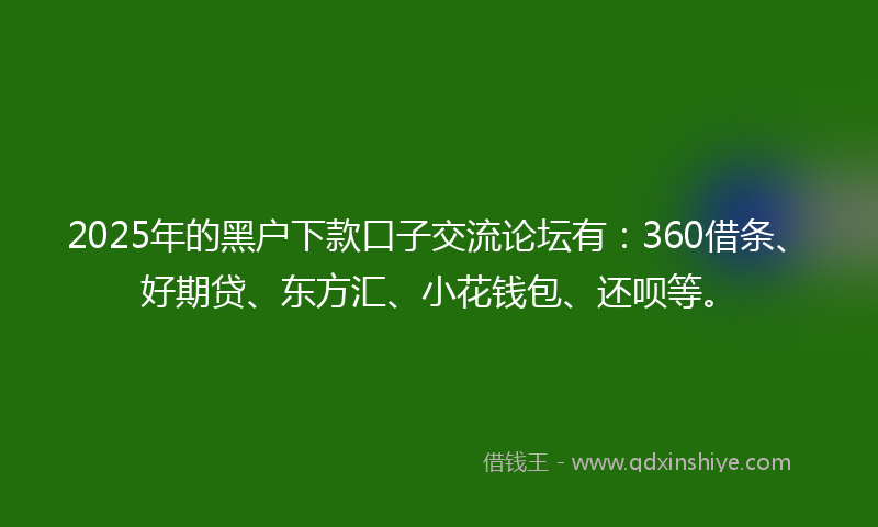 2025年的黑户下款口子交流论坛有：360借条、好期贷、东方汇、小花钱包、还呗等。