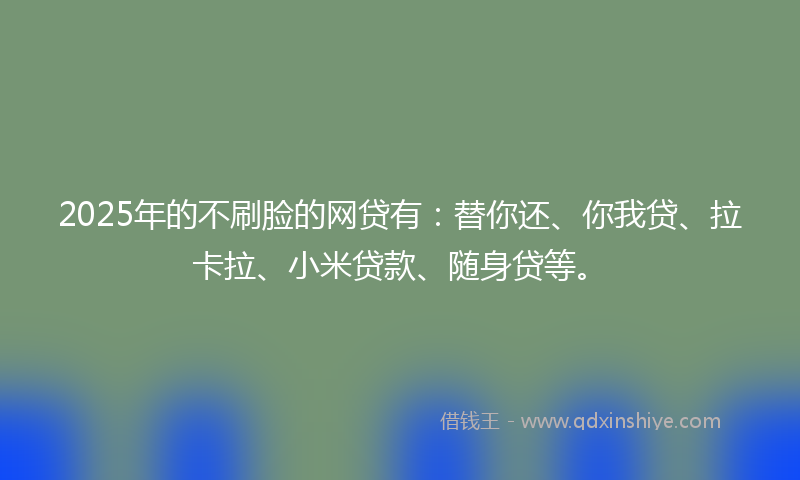 2025年的不刷脸的网贷有：替你还、你我贷、拉卡拉、小米贷款、随身贷等。