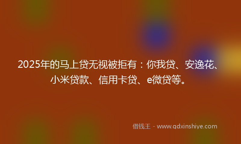 2025年的马上贷无视被拒有：你我贷、安逸花、小米贷款、信用卡贷、e微贷等。