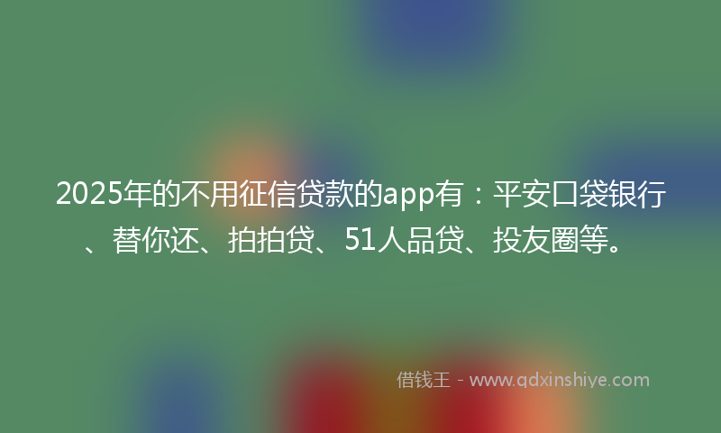 2025年的不用征信贷款的app有：平安口袋银行、替你还、拍拍贷、51人品贷、投友圈等。