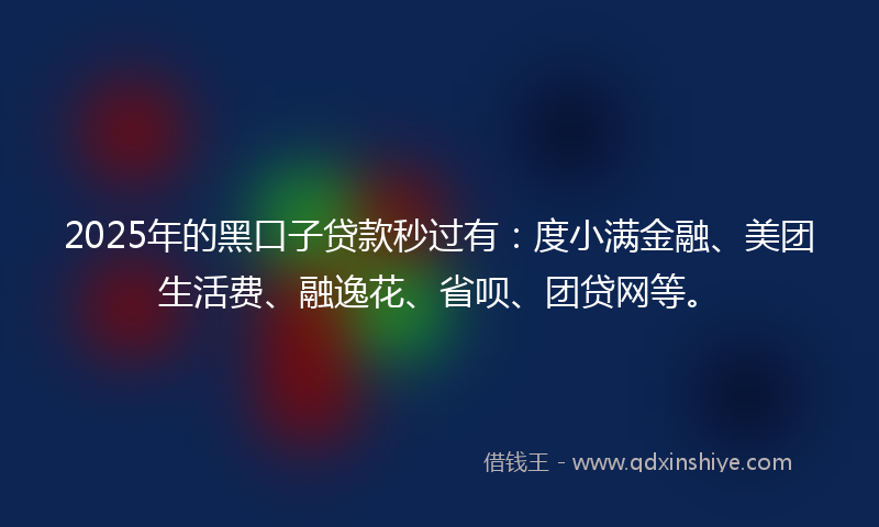 2025年的黑口子贷款秒过有：度小满金融、美团生活费、融逸花、省呗、团贷网等。
