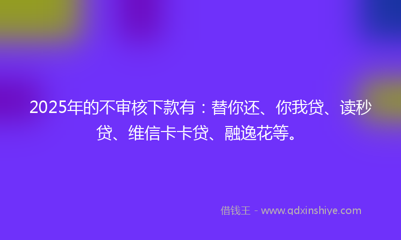 2025年的不审核下款有：替你还、你我贷、读秒贷、维信卡卡贷、融逸花等。