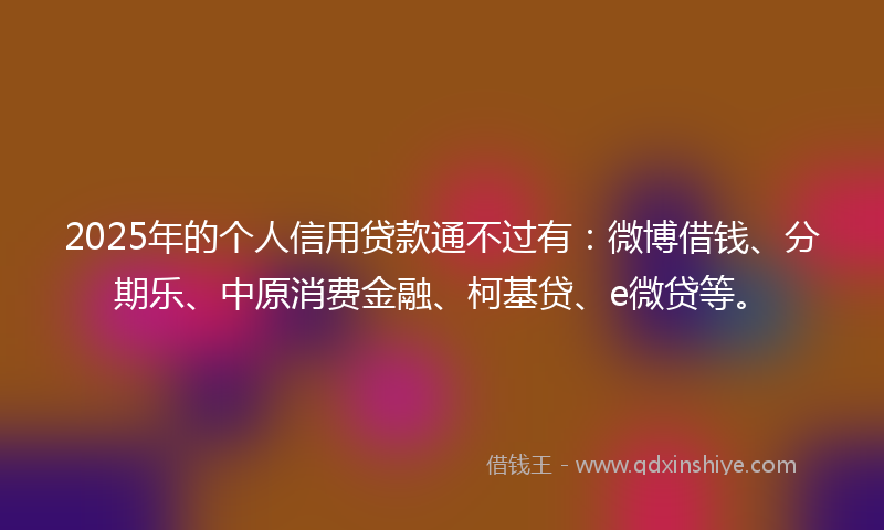 2025年的个人信用贷款通不过有：微博借钱、分期乐、中原消费金融、柯基贷、e微贷等。