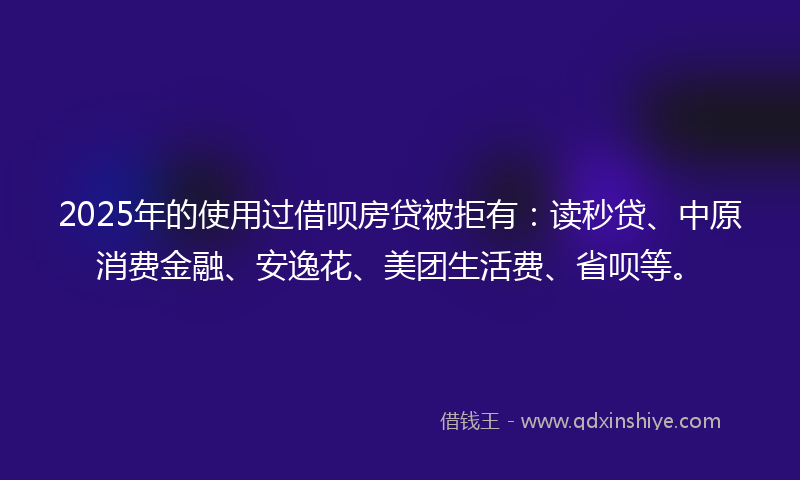2025年的使用过借呗房贷被拒有：读秒贷、中原消费金融、安逸花、美团生活费、省呗等。