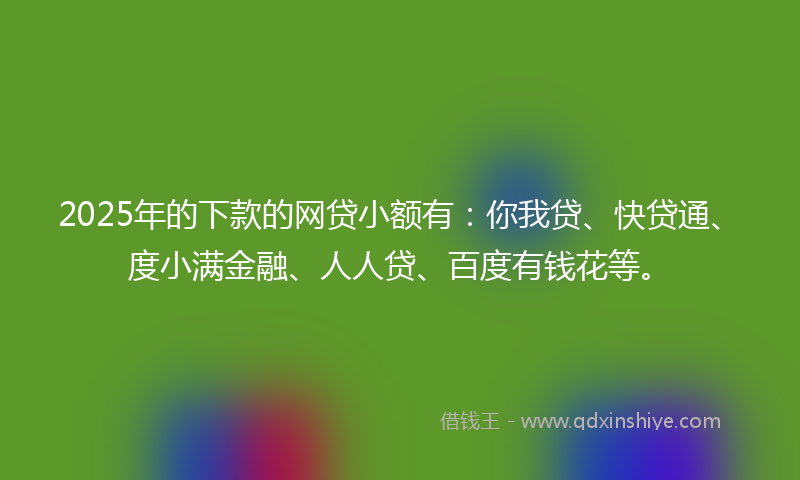2025年的下款的网贷小额有：你我贷、快贷通、度小满金融、人人贷、百度有钱花等。