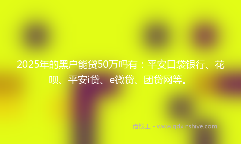 2025年的黑户能贷50万吗有：平安口袋银行、花呗、平安i贷、e微贷、团贷网等。
