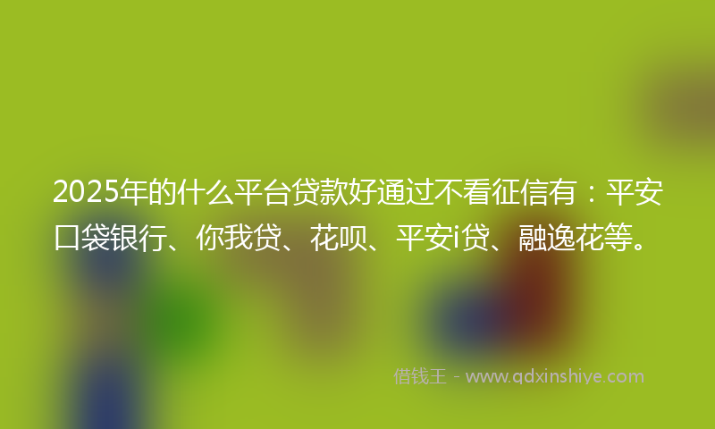 2025年的什么平台贷款好通过不看征信有：平安口袋银行、你我贷、花呗、平安i贷、融逸花等。