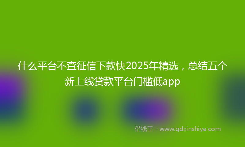 什么平台不查征信下款快2025年精选，总结五个新上线贷款平台门槛低app