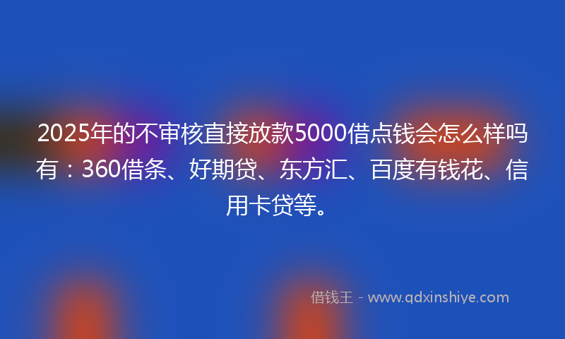 2025年的不审核直接放款5000借点钱会怎么样吗有：360借条、好期贷、东方汇、百度有钱花、信用卡贷等。