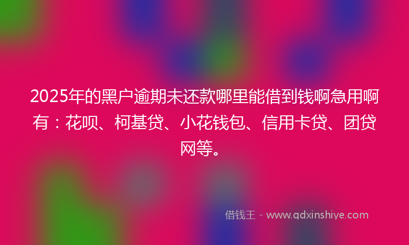 2025年的黑户逾期未还款哪里能借到钱啊急用啊有：花呗、柯基贷、小花钱包、信用卡贷、团贷网等。