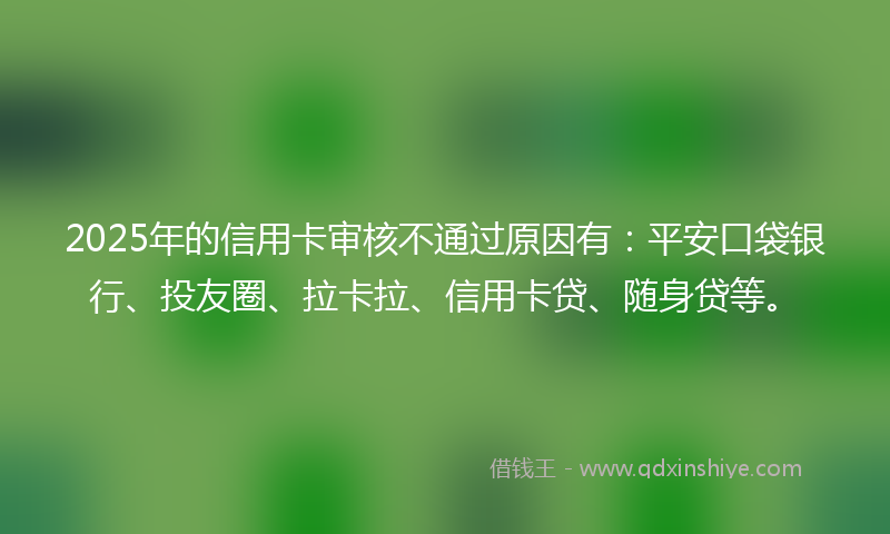 2025年的信用卡审核不通过原因有:平安口袋银行、投友圈、拉卡拉、信用卡贷、随身贷等。