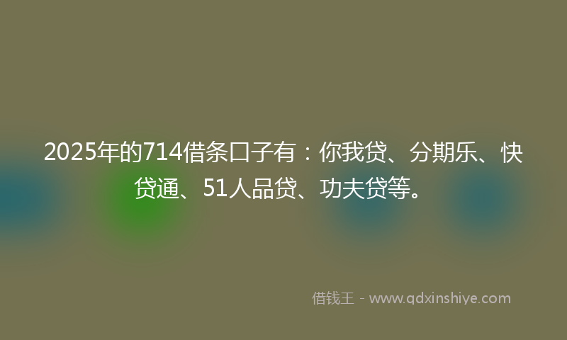 2025年的714借条口子有：你我贷、分期乐、快贷通、51人品贷、功夫贷等。