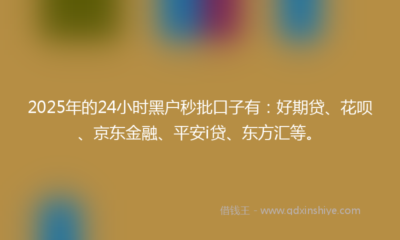 2025年的24小时黑户秒批口子有：好期贷、花呗、京东金融、平安i贷、东方汇等。