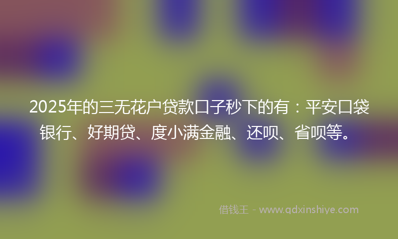 2025年的三无花户贷款口子秒下的有：平安口袋银行、好期贷、度小满金融、还呗、省呗等。