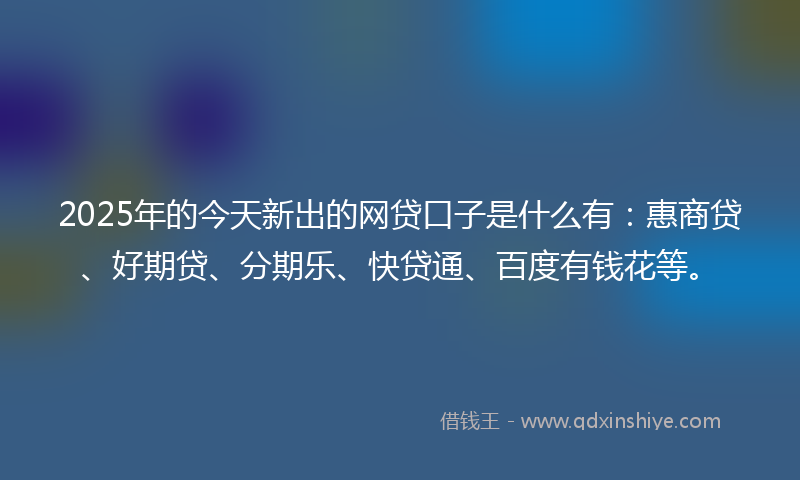 2025年的今天新出的网贷口子是什么有：惠商贷、好期贷、分期乐、快贷通、百度有钱花等。