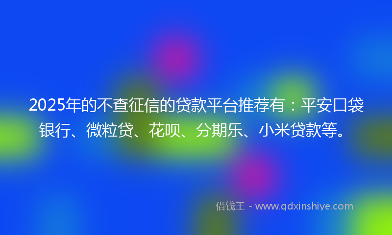 2025年的不查征信的贷款平台推荐有：平安口袋银行、微粒贷、花呗、分期乐、小米贷款等。