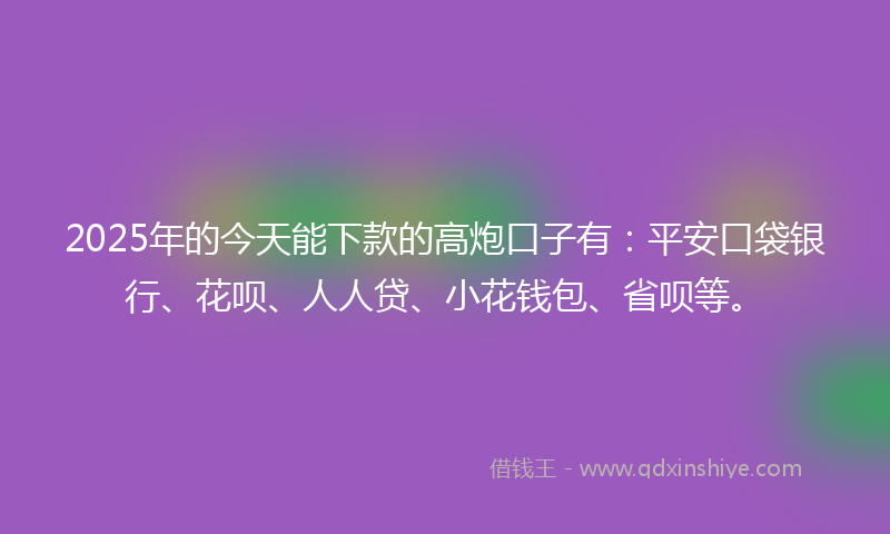 2025年的今天能下款的高炮口子有：平安口袋银行、花呗、人人贷、小花钱包、省呗等。