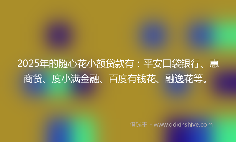 2025年的随心花小额贷款有：平安口袋银行、惠商贷、度小满金融、百度有钱花、融逸花等。