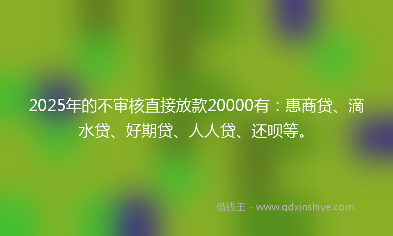 2025年的不审核直接放款20000有：惠商贷、滴水贷、好期贷、人人贷、还呗等。
