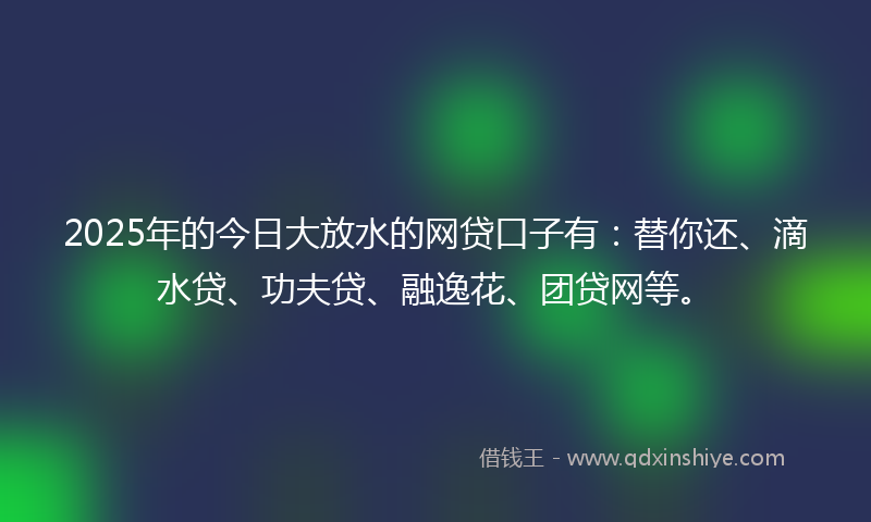 2025年的今日大放水的网贷口子有：替你还、滴水贷、功夫贷、融逸花、团贷网等。