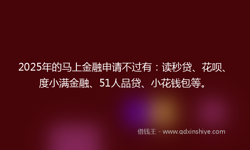 2025年的马上金融申请不过有：读秒贷、花呗、度小满金融、51人品贷、小花钱包等。