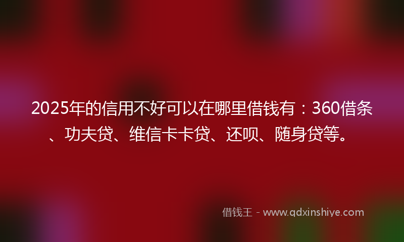 2025年的信用不好可以在哪里借钱有：360借条、功夫贷、维信卡卡贷、还呗、随身贷等。