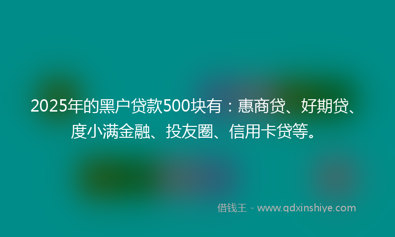 2025年的黑户贷款500块有：惠商贷、好期贷、度小满金融、投友圈、信用卡贷等。