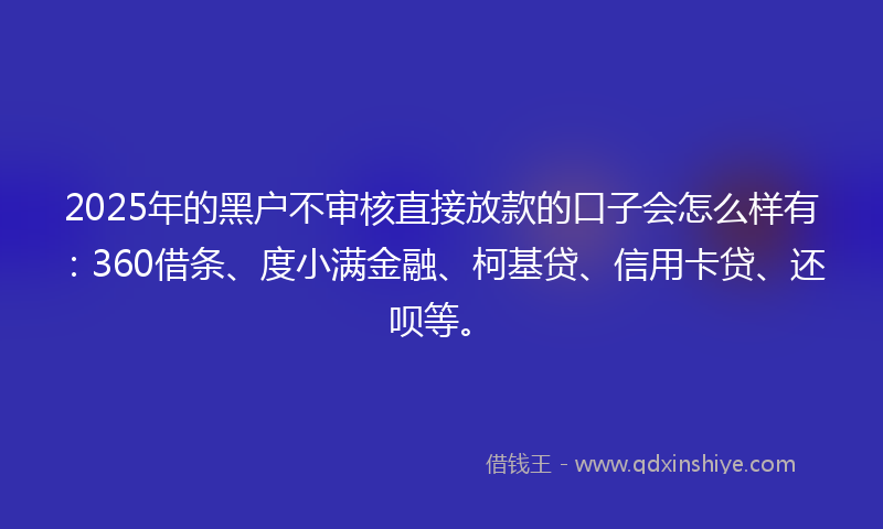 2025年的黑户不审核直接放款的口子会怎么样有：360借条、度小满金融、柯基贷、信用卡贷、还呗等。