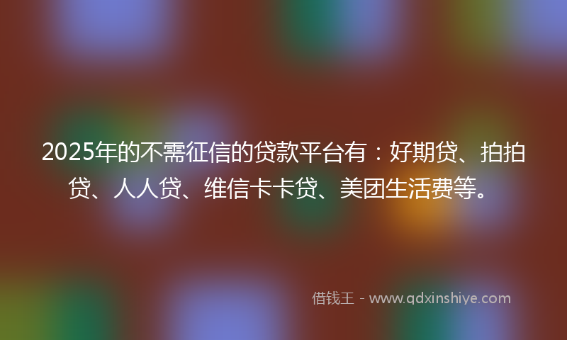 2025年的不需征信的贷款平台有：好期贷、拍拍贷、人人贷、维信卡卡贷、美团生活费等。